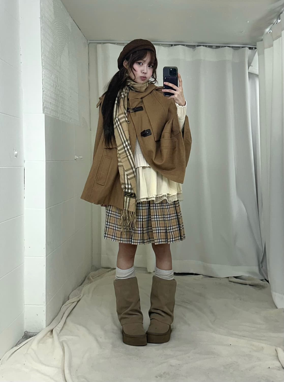 사와코 베이지 케이프 모리걸 겨울 코디세트 상품이미지1