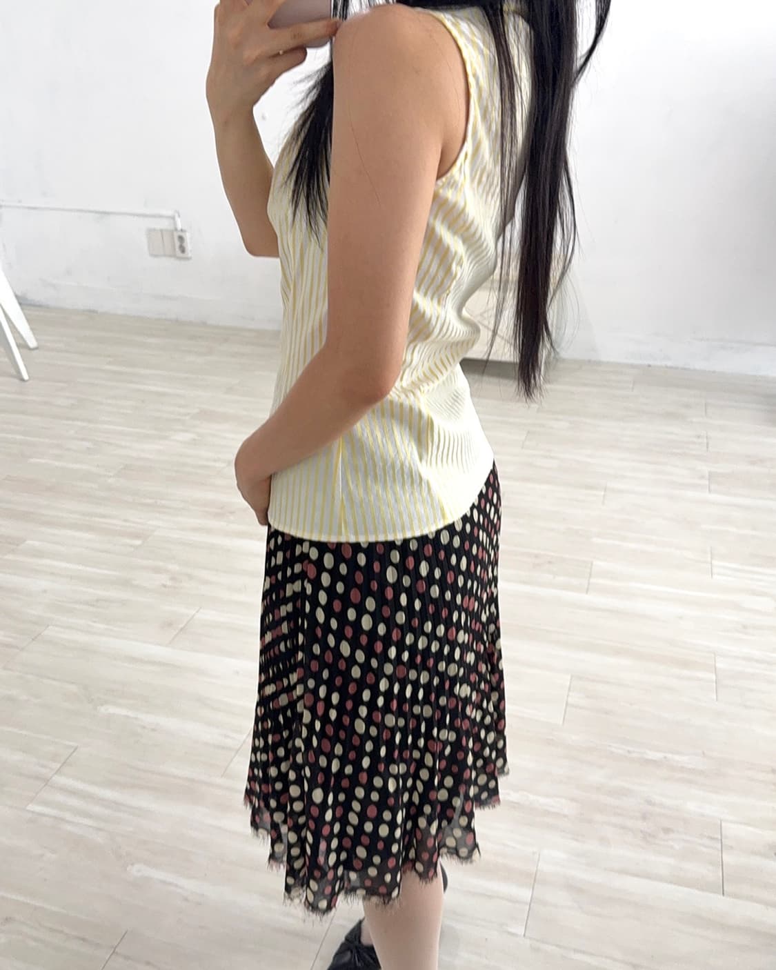 Black Vintage Dot Midi Skirt 상품이미지3