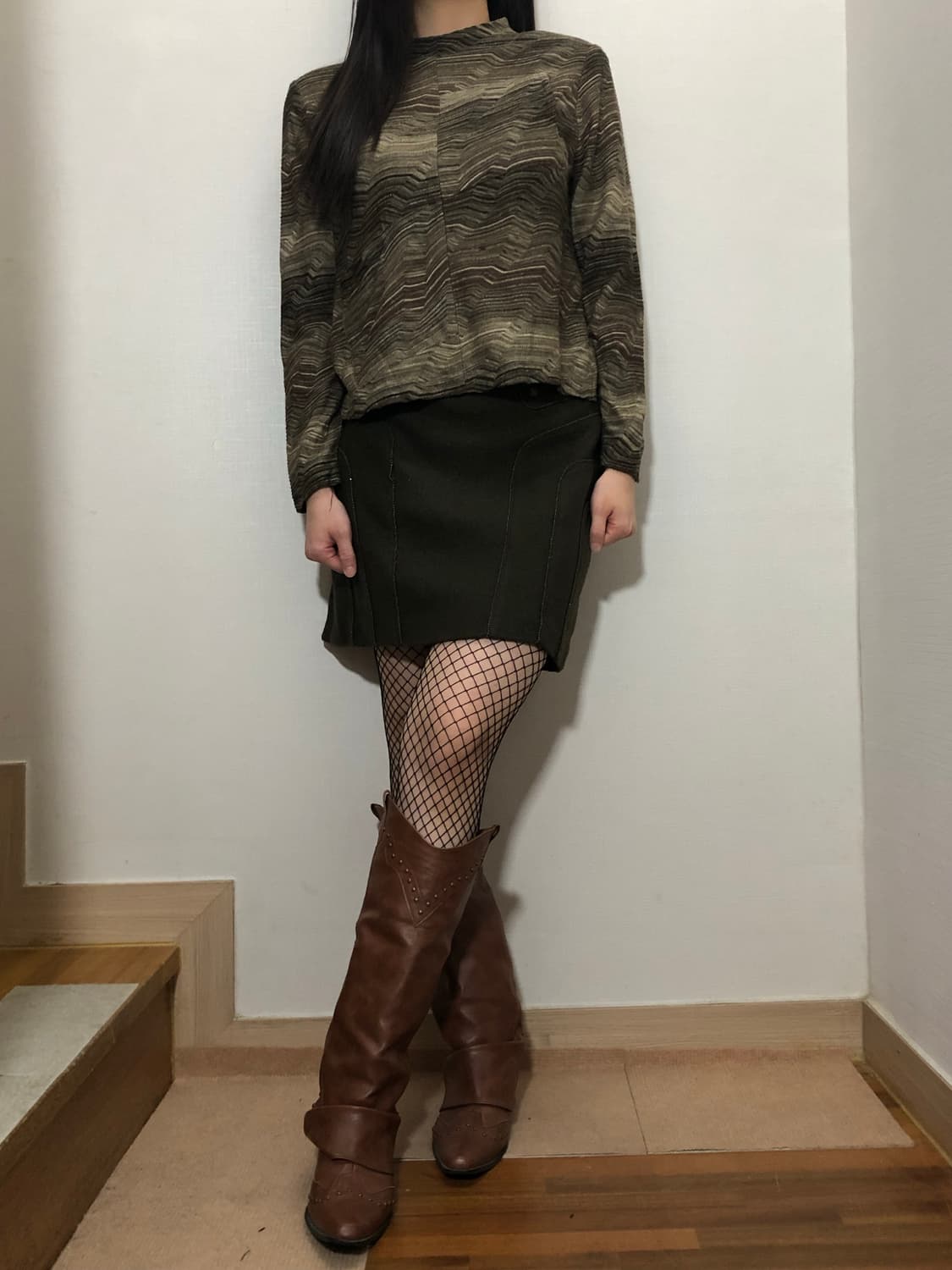 빈티지 다크 올리브 울 미니 스커트 상품이미지6