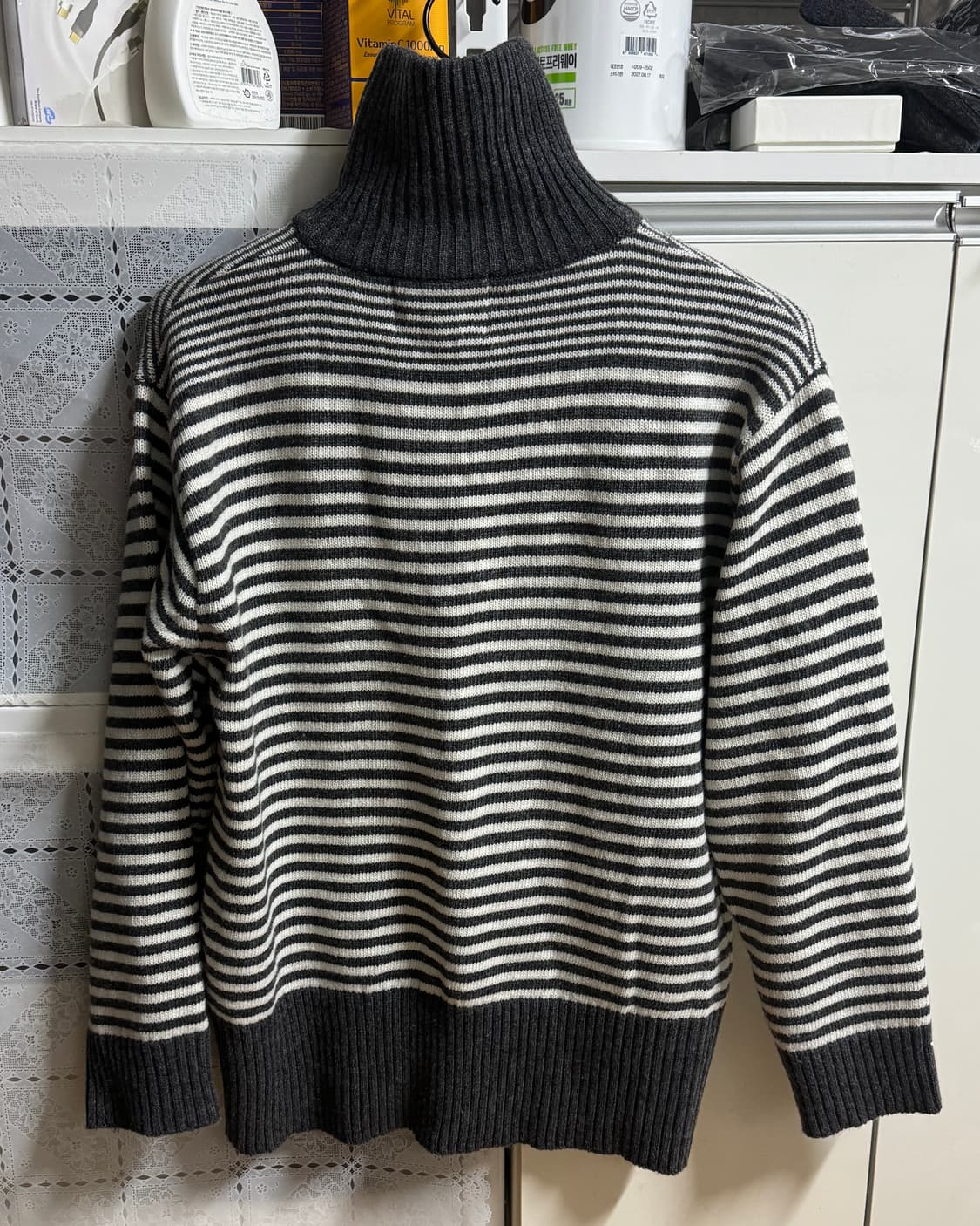 블루 썬플라워 스트라이프 하프집업 M사이즈 상품이미지3