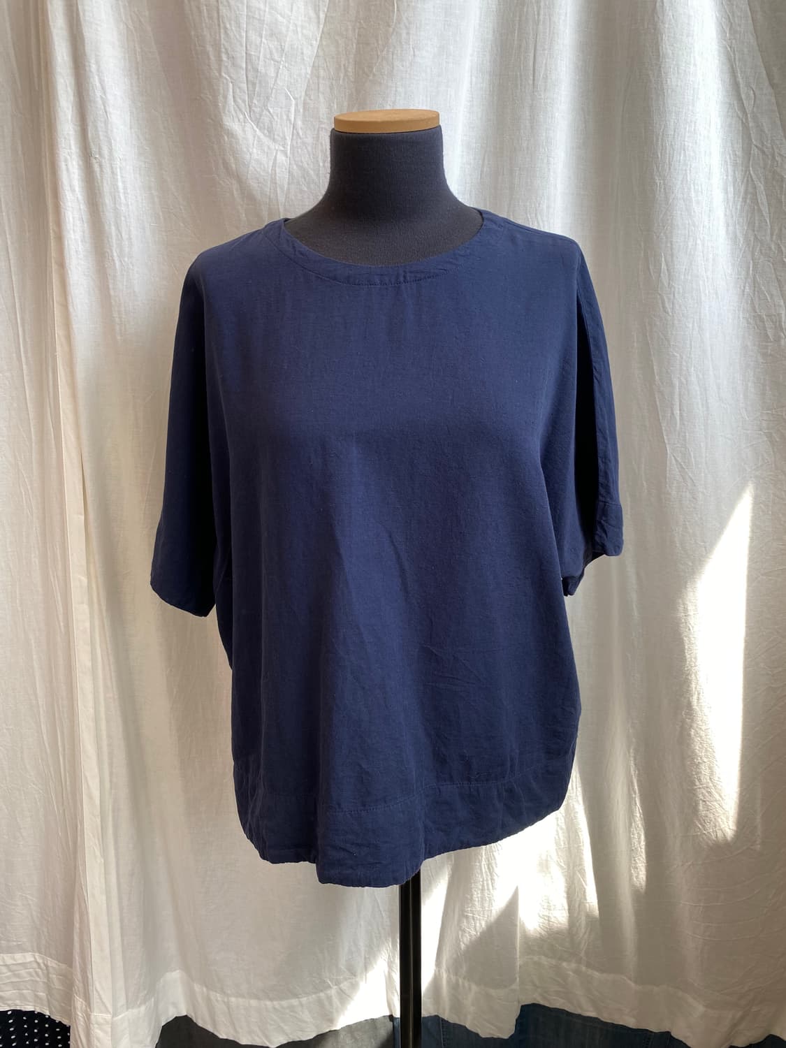 topvalu 네이비 린넨면 반팔블라우스(L) 상품이미지1