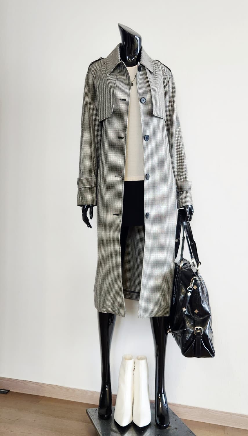 잔체크 롱 트렌치코트 상품이미지2