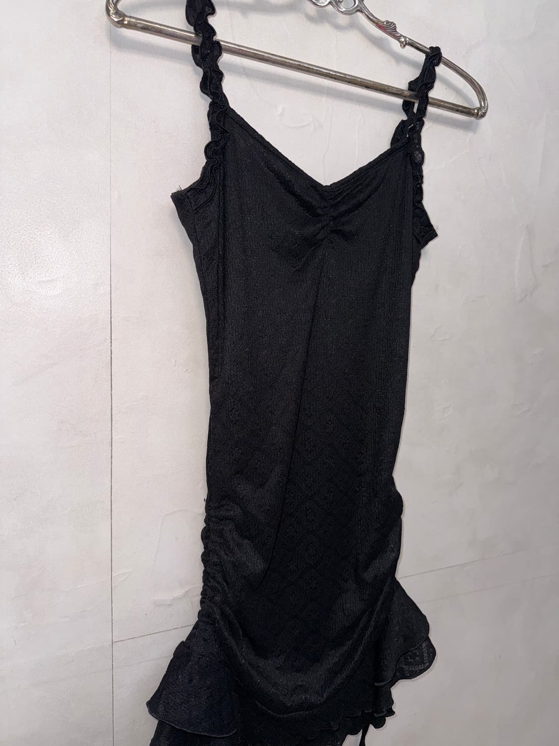 Black floral lace side shirring mini ops 상품이미지5