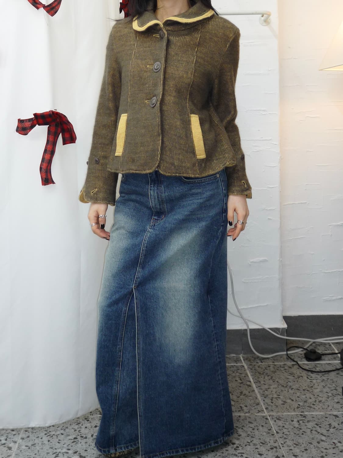 Mustard lined cardigan 상품이미지6