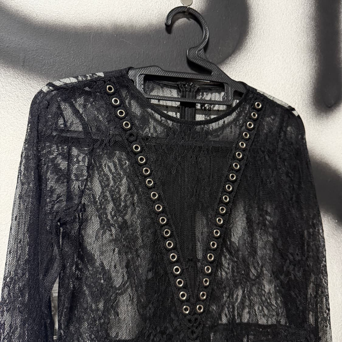 VTG 빈티지 고스로리 아일렛 디테일 레이스 시스루 블라우스 상품이미지3