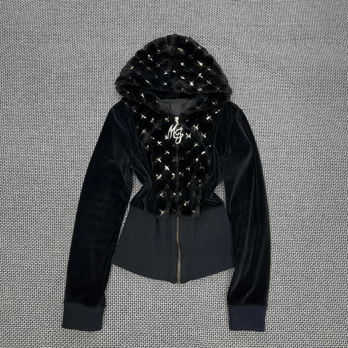 빈티지 펑크 갸루 벨벳 후드집업 상품이미지1