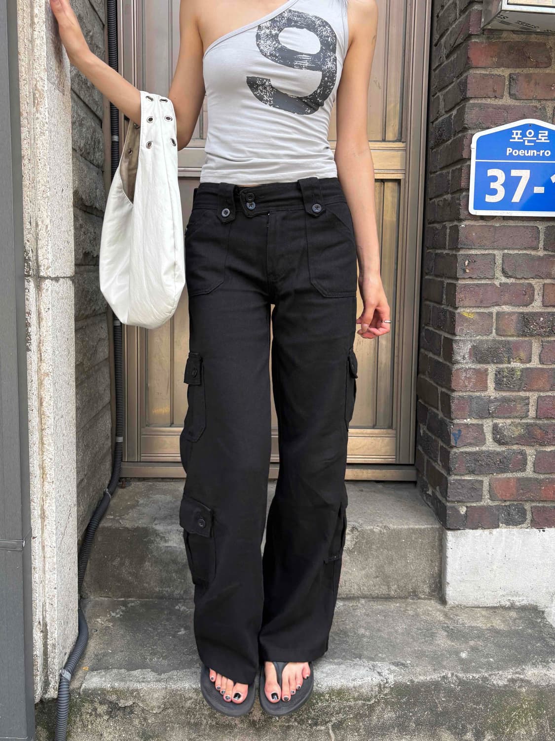 새상품) 로우라이즈 블랙 카고 팬츠 S 상품이미지5