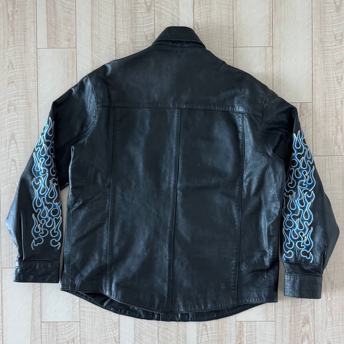 [XL] 빈티지 블루 플레임 자수 가죽 셔츠 자켓 상품이미지2