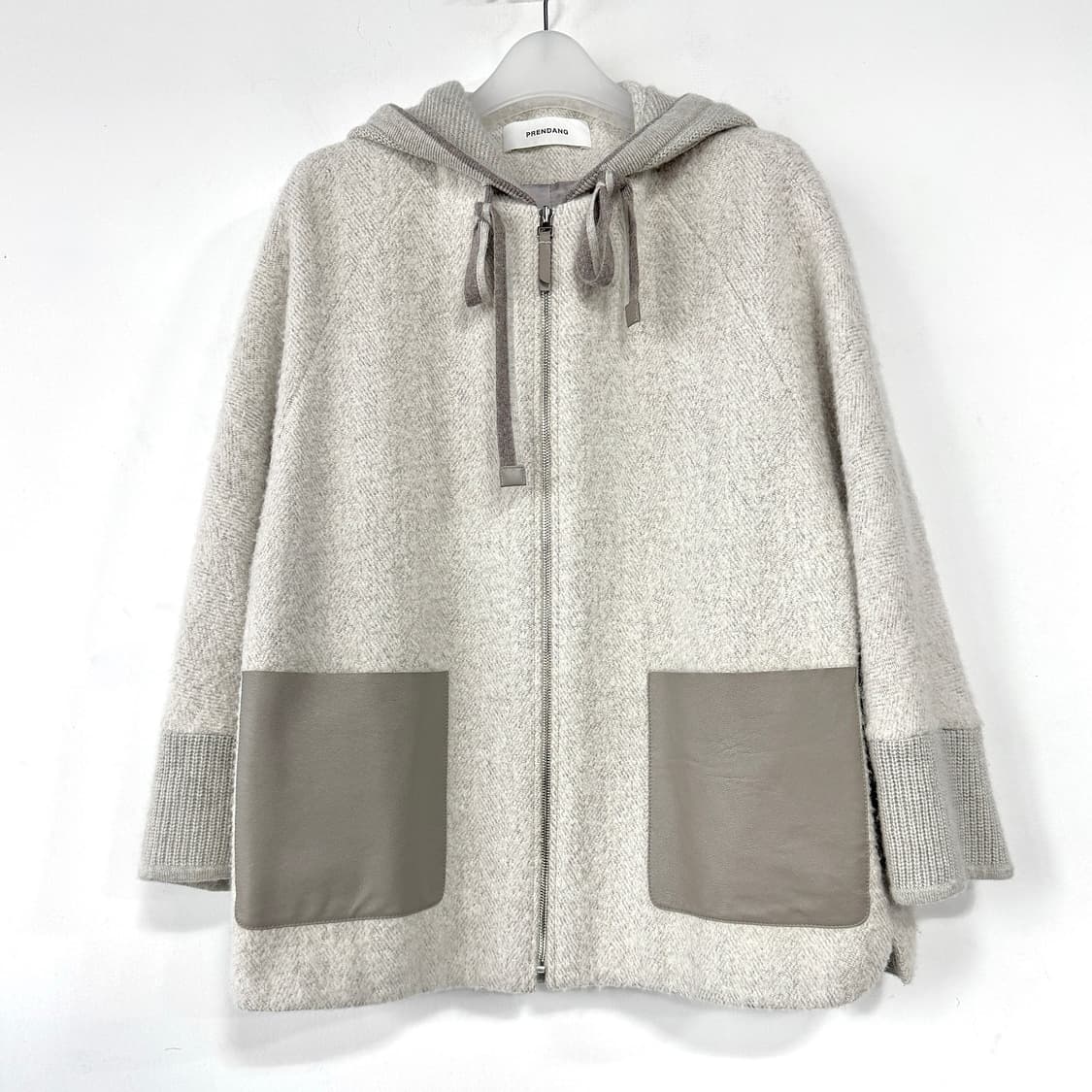 쁘렝땅 알파카 울 집업 후드 코트 상품이미지1