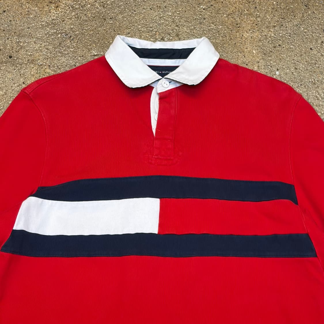 레어 00s 미국 빈티지 타미힐피거 헤비코튼 럭비티 카라티 상품이미지3