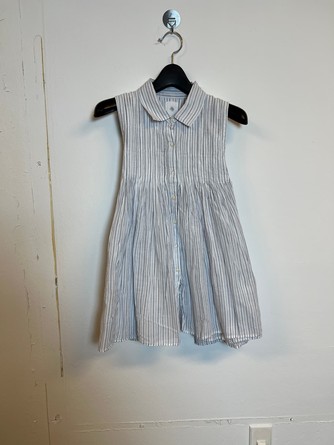 T086 JPN 라이트블루 스트라이프 슬리브리스 셔츠 원피스 OS 상품이미지1