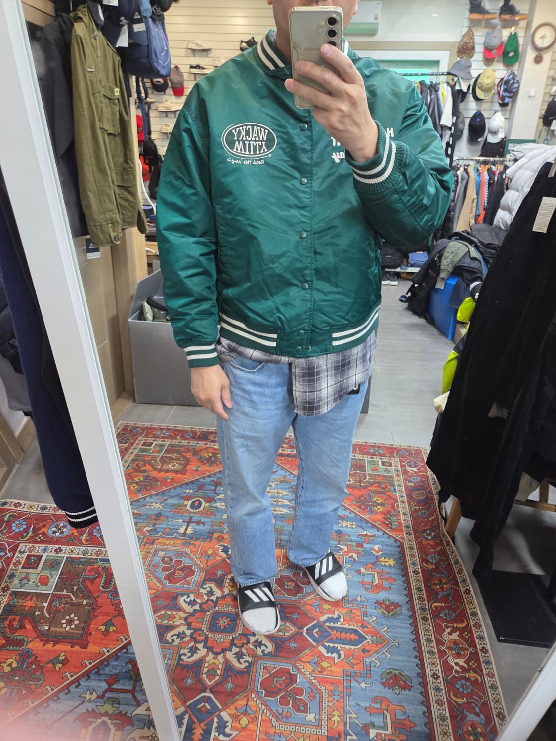 와키윌리 자수로고 바시티 자켓 그린 L 상품이미지6