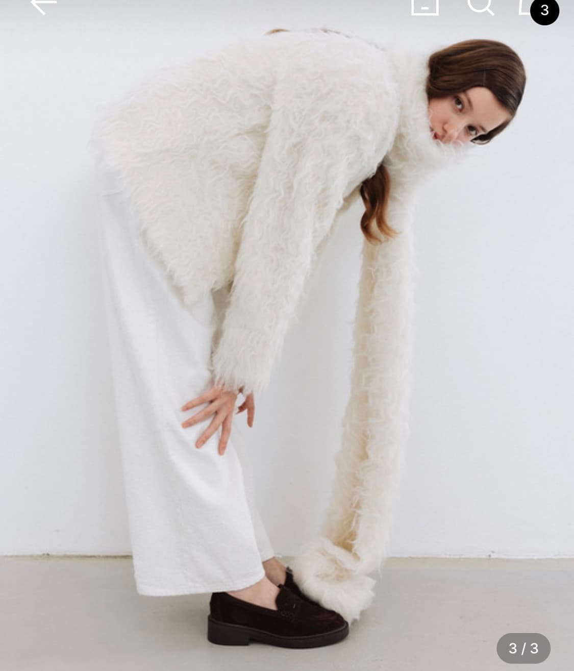 더티스 웨이비 플루퍼 롱 헤어 울 머플러 아이보리 새상품 상품이미지3