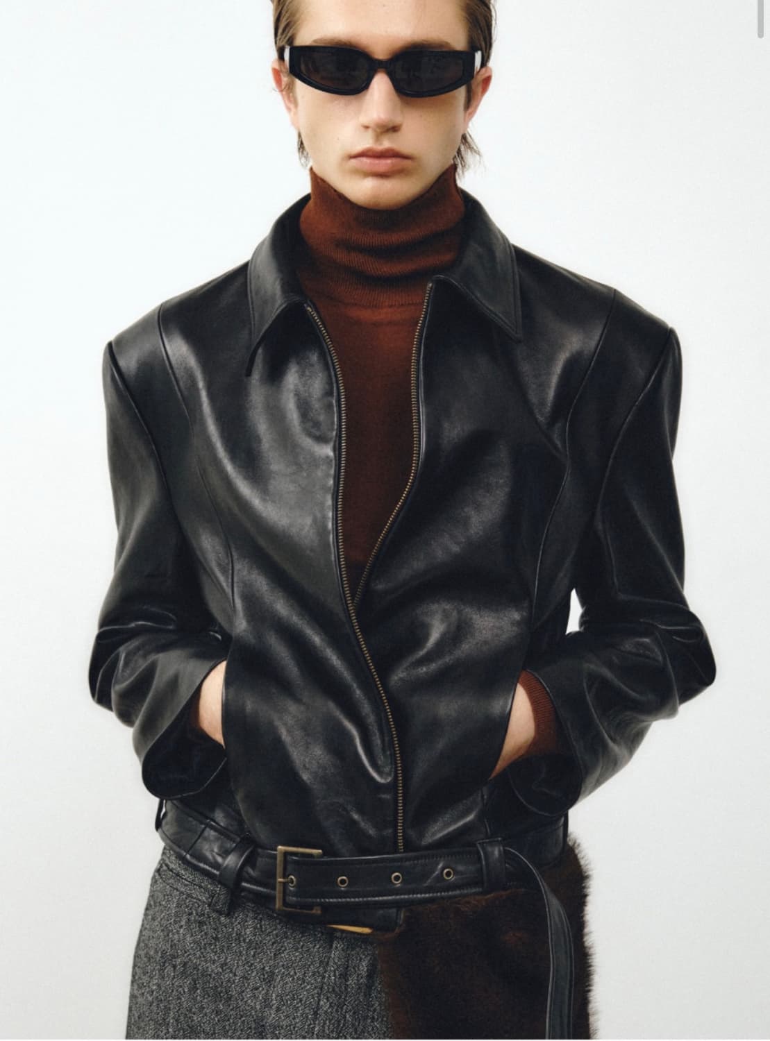 (50)노이어 램스 레더 벨티드 크롭 자켓 상품이미지5