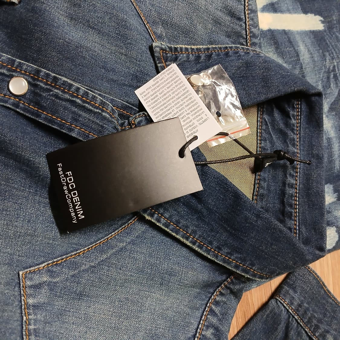 택붙은 미사용 웨스턴 워싱 데님 페인팅 셔츠 청남방  남방 상품이미지8