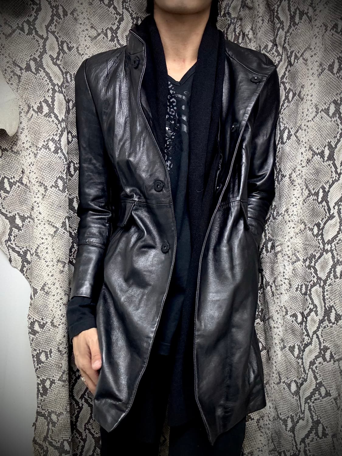 SheepSkin Scarf Layered Leather Long Jac 상품이미지1