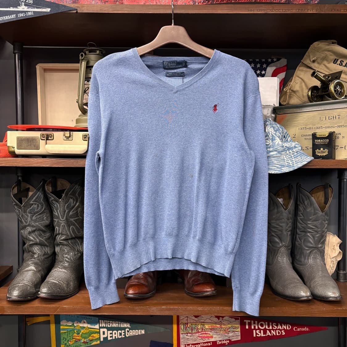 폴로 랄프로렌 피마코튼 브이넥 니트 스웨터 보카시 블루 N723 상품이미지1