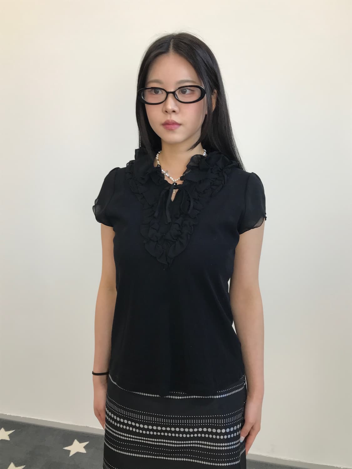 Jpn Frill Ribbon Black Blouse Top 상품이미지2