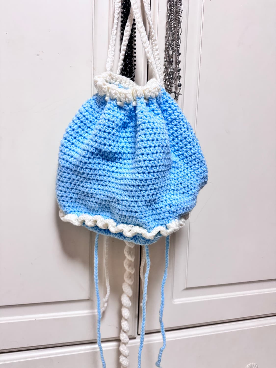 서브컬쳐 핸드메이드 스카이 블루 해파리 뜨개질 복조리 가방 배낭 상품이미지1