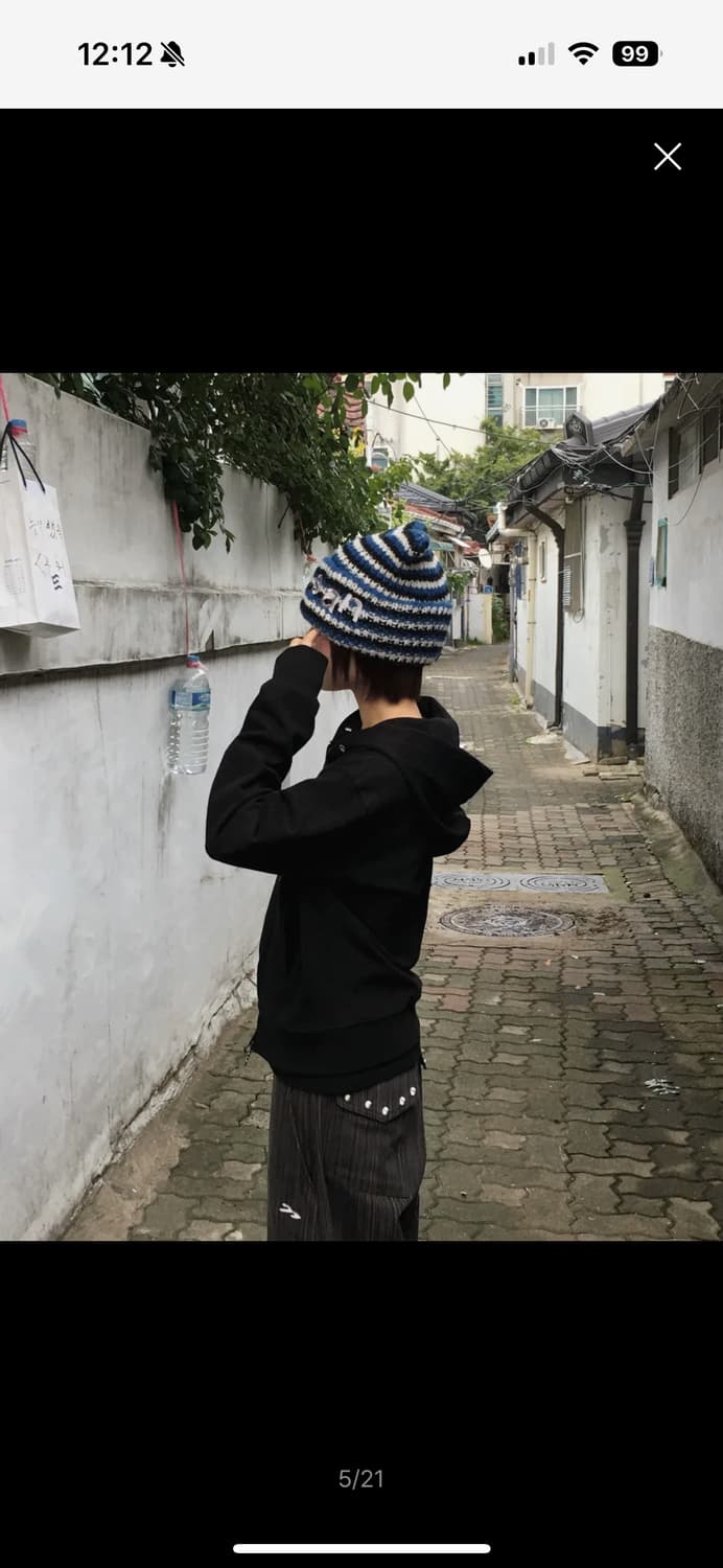 새상품 탄산마그네슘 로고 캣 비니 블루 스트라이프 상품이미지3