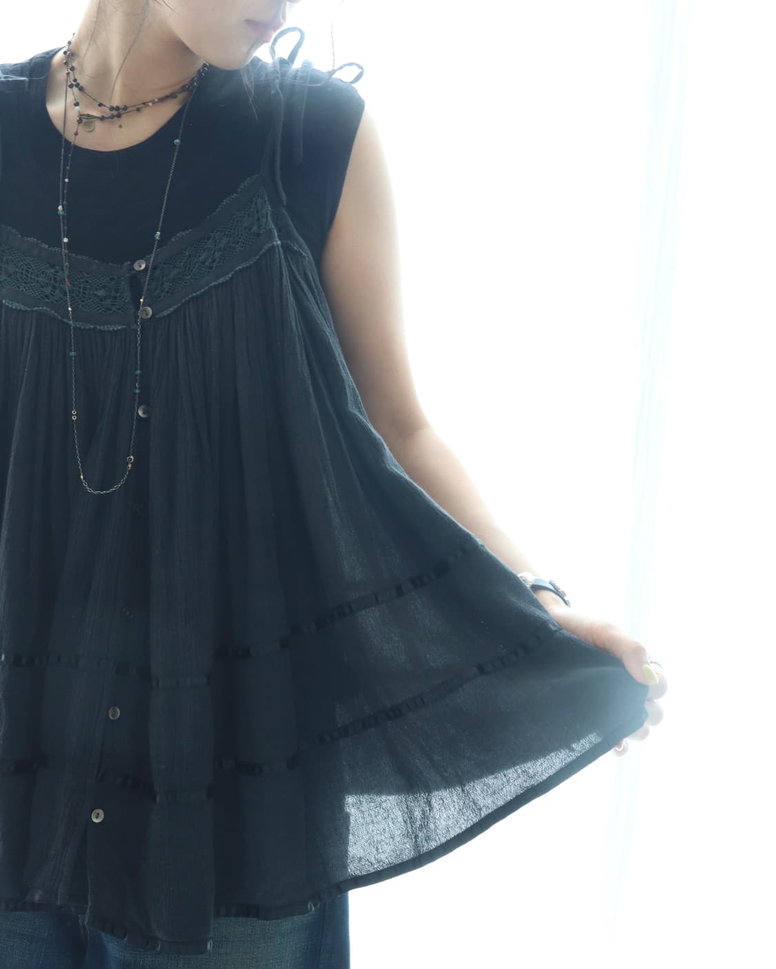 [Beams Boy] Satin Tape Gather Camisole 상품이미지3