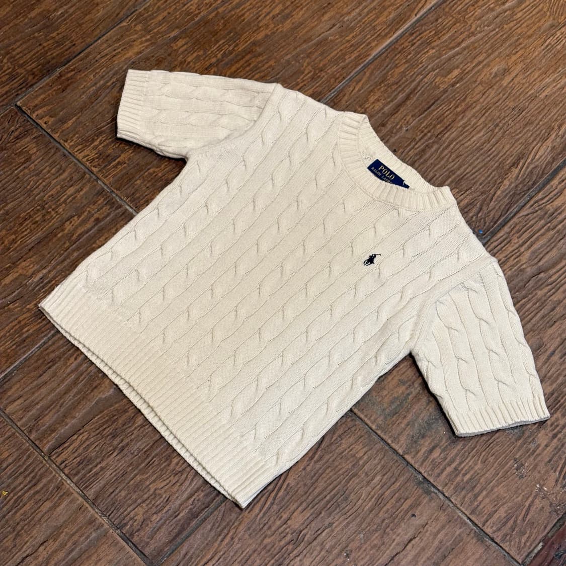 [HI] Polo 폴로 케이블 반팔 니트 화이트 상품이미지4