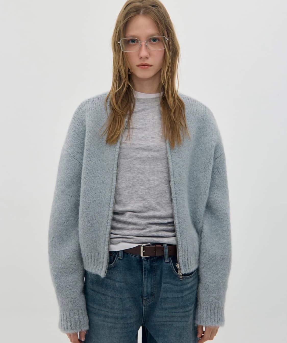 로우클래식 로클 알파카 니트 집업 스카이 블루 상품이미지1