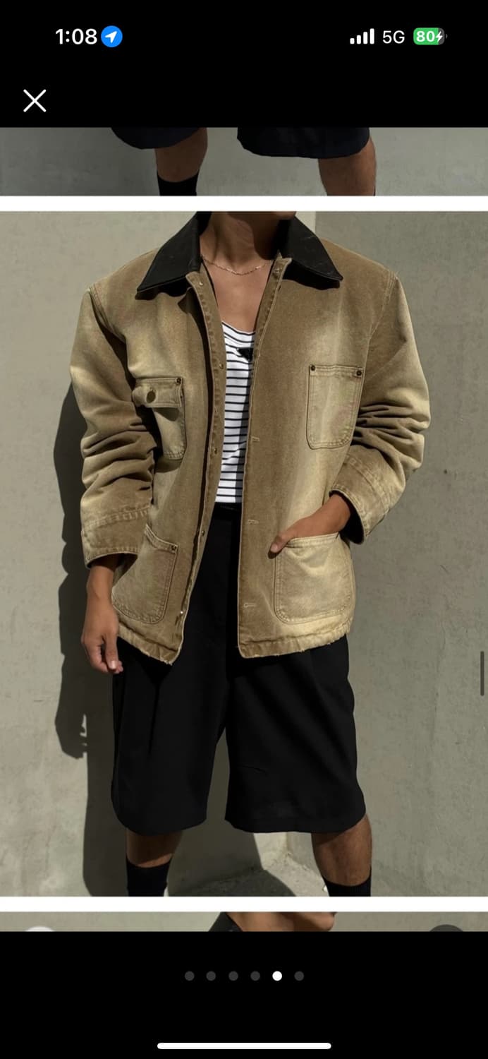 캐리오버 레더 카라 캔버스 워크 자켓 ( VINTAGE BEIGE ) 상품이미지2