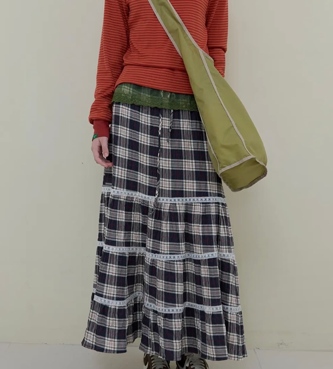 노컨텐츠 체크 캉캉 롱 스커트 상품이미지1