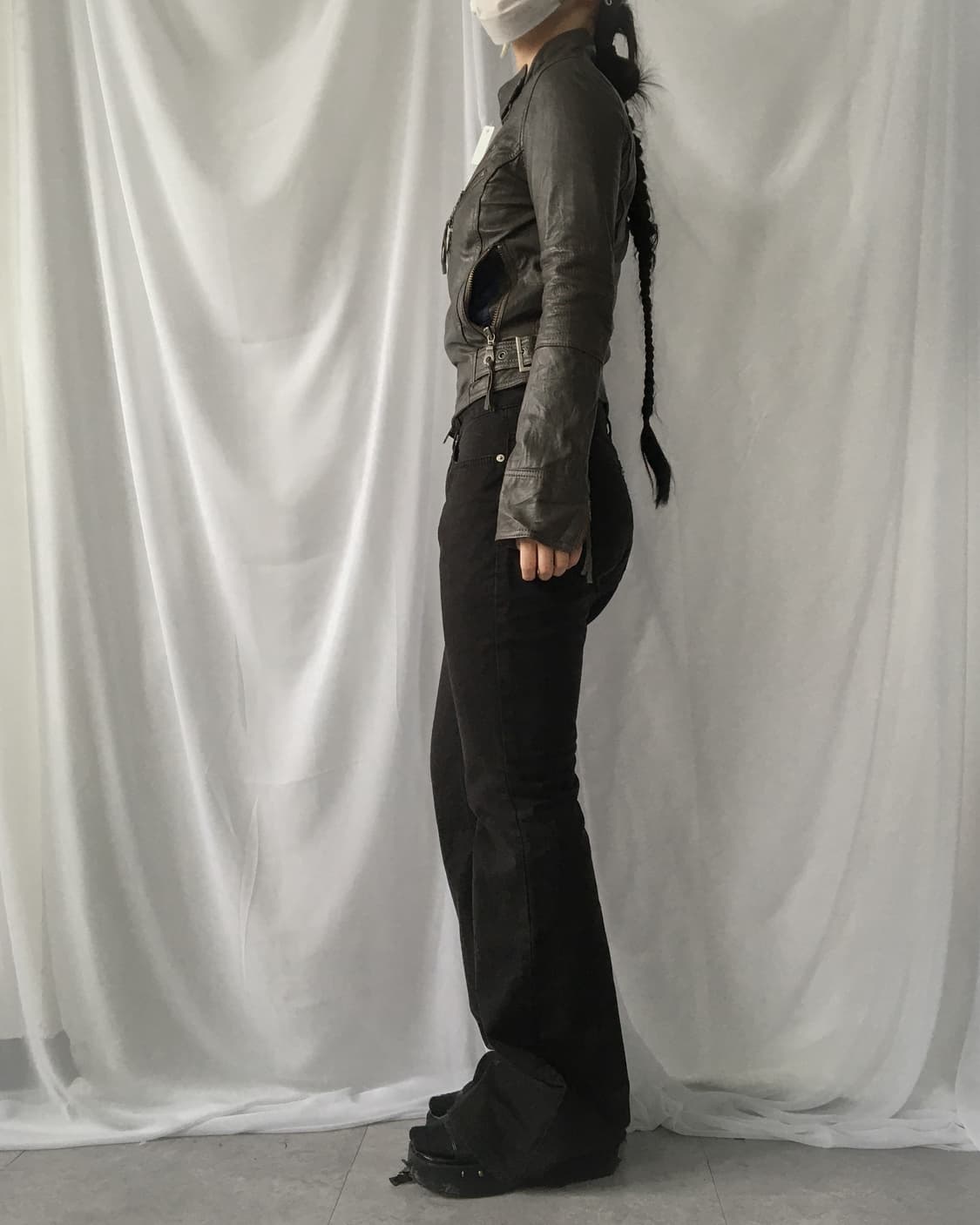 Belted high neck leather jacket 상품이미지9