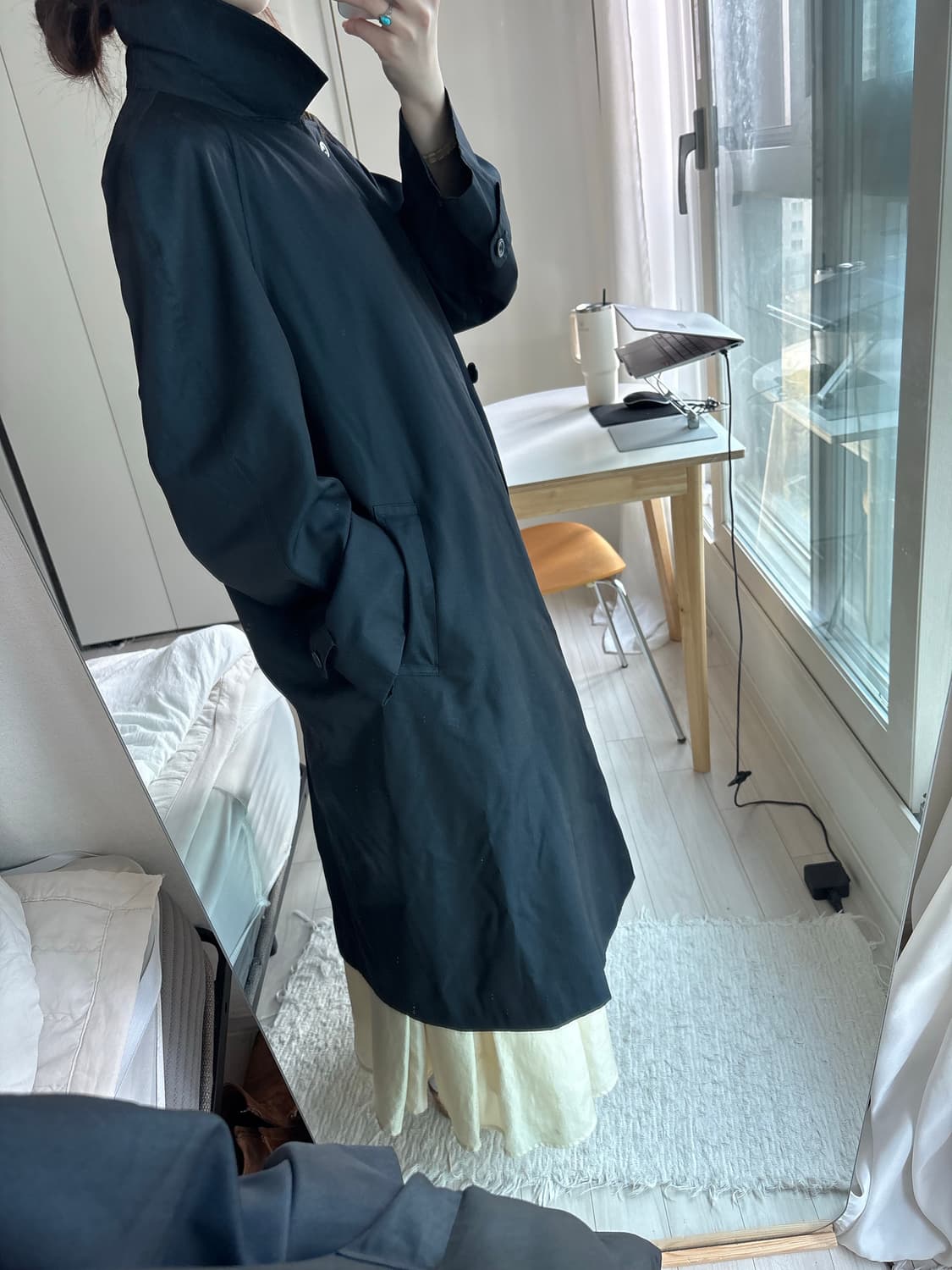 Navy Daddy Fit Trench Coat 상품이미지4