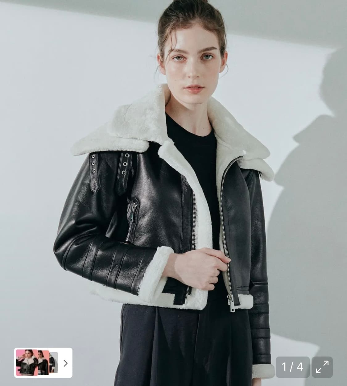 레프트서울 더블칼라 크롭 무스탕 자켓 블랙 상품이미지1