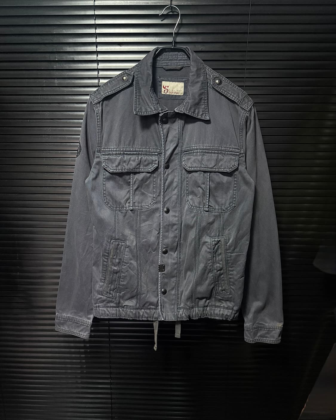 자라 보라색 워시드 워싱 스터드 찡 카라 집업 워크 셔츠 자켓 L 100 상품이미지3