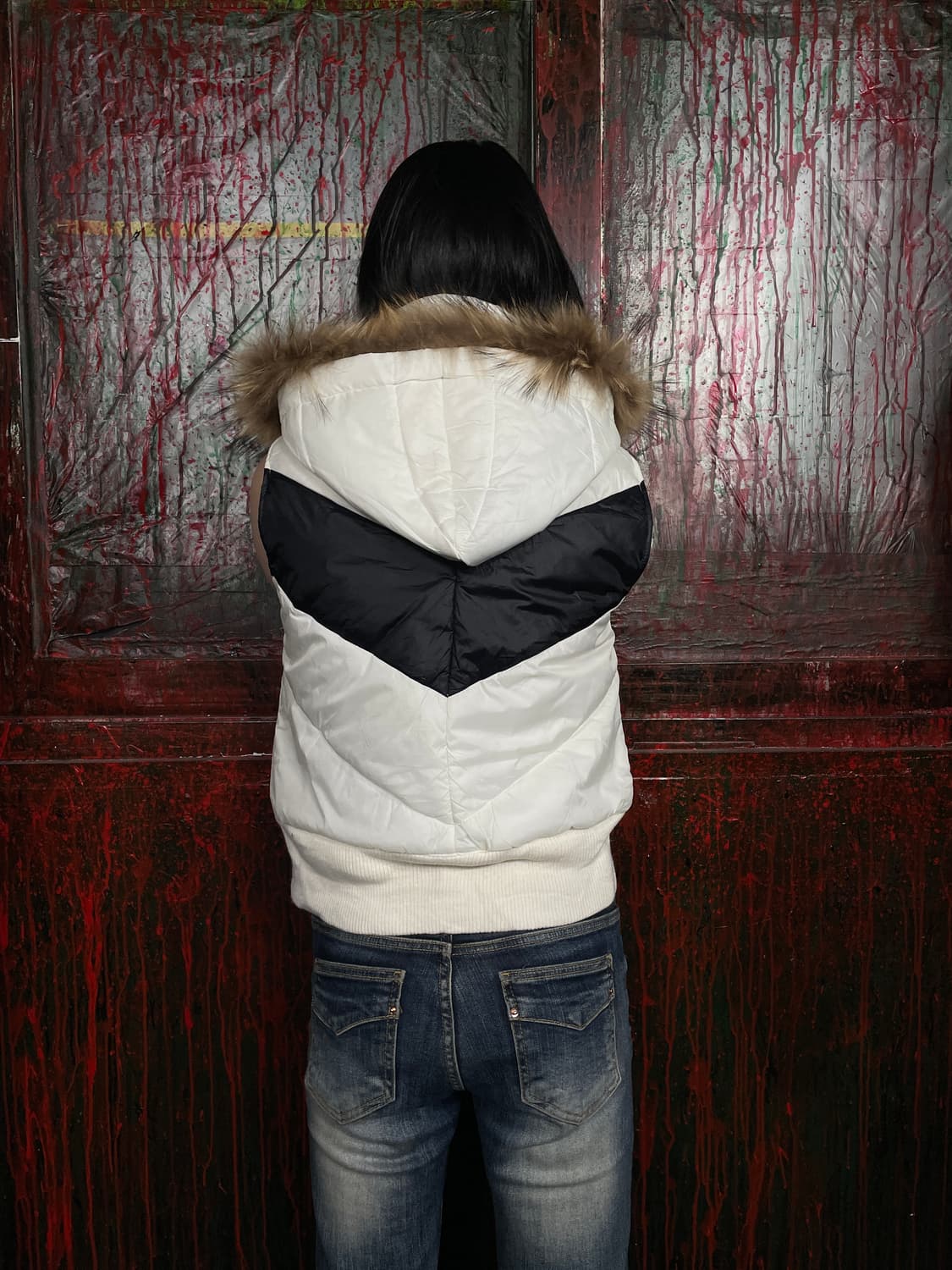 일본 빈티지 퍼 후드 갸루 패딩 베스트 패딩조끼 M 상품이미지4