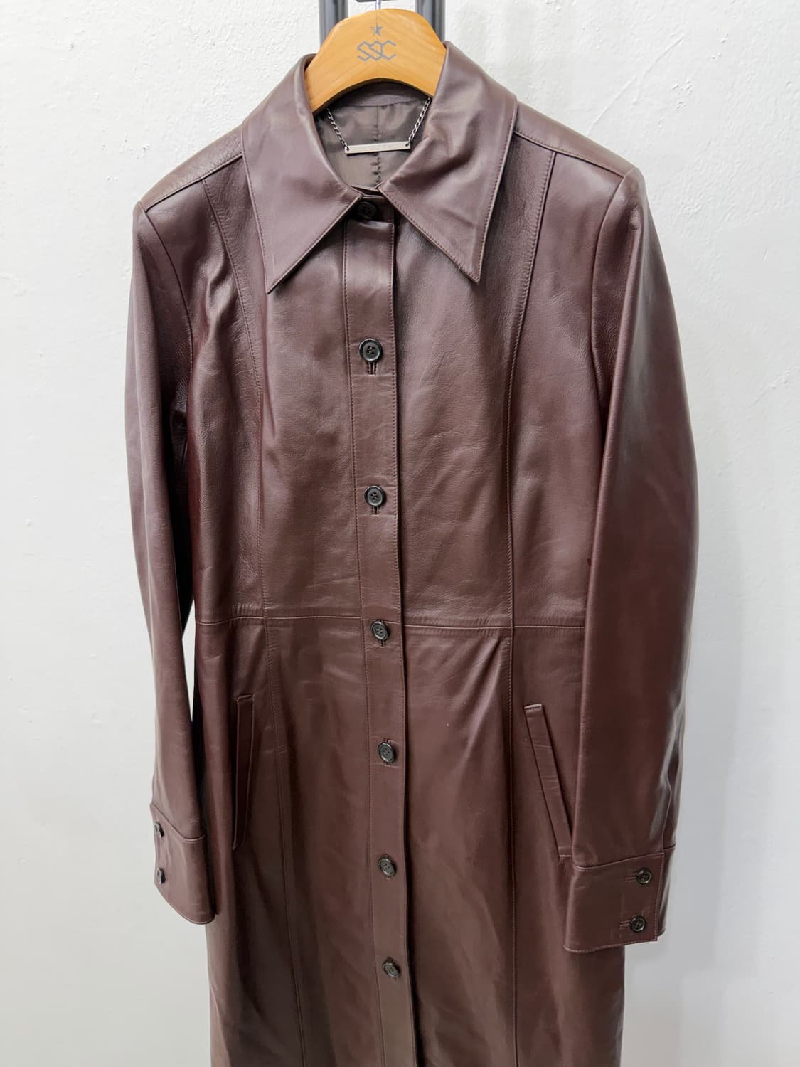 정품) 시스템 한섬 롱 가죽자켓 82 상품이미지3