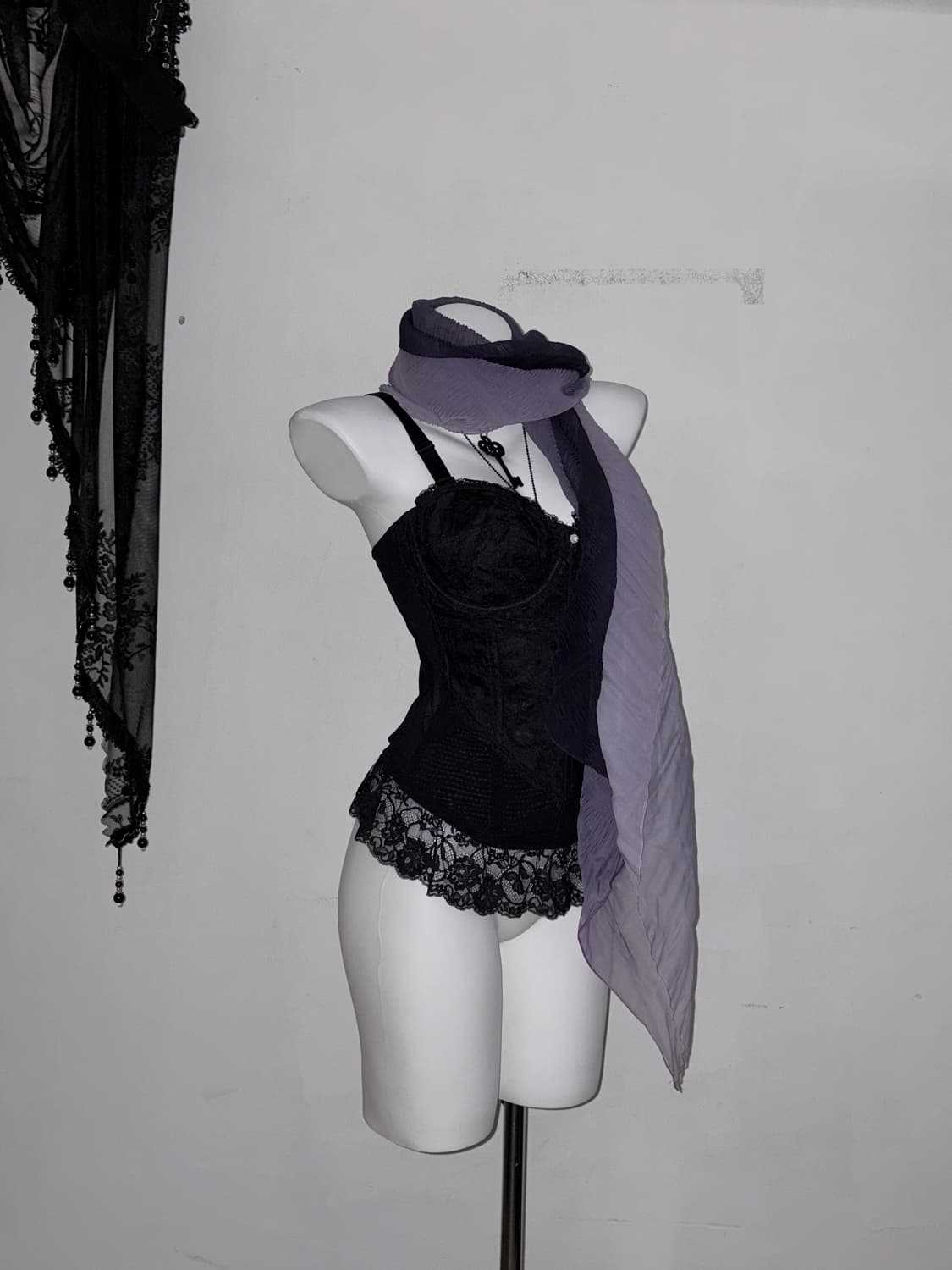 희귀 퍼플 그라데이션 쉬폰 목도리 고스 로리 다크로맨틱 보라 상품이미지2