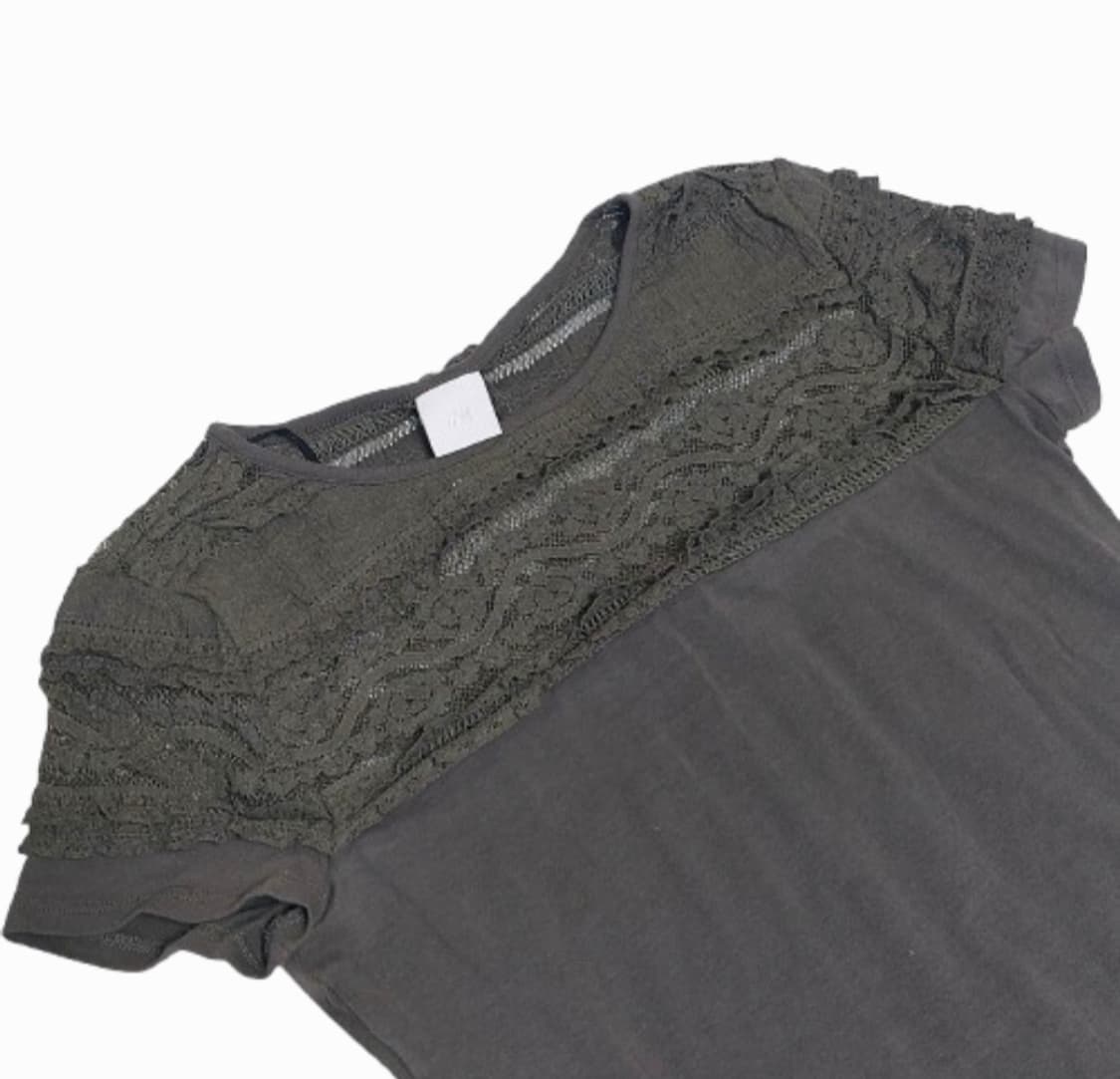 모리걸 카키 레이스 슬림핏 레이어드 시스루 반팔 상품이미지1