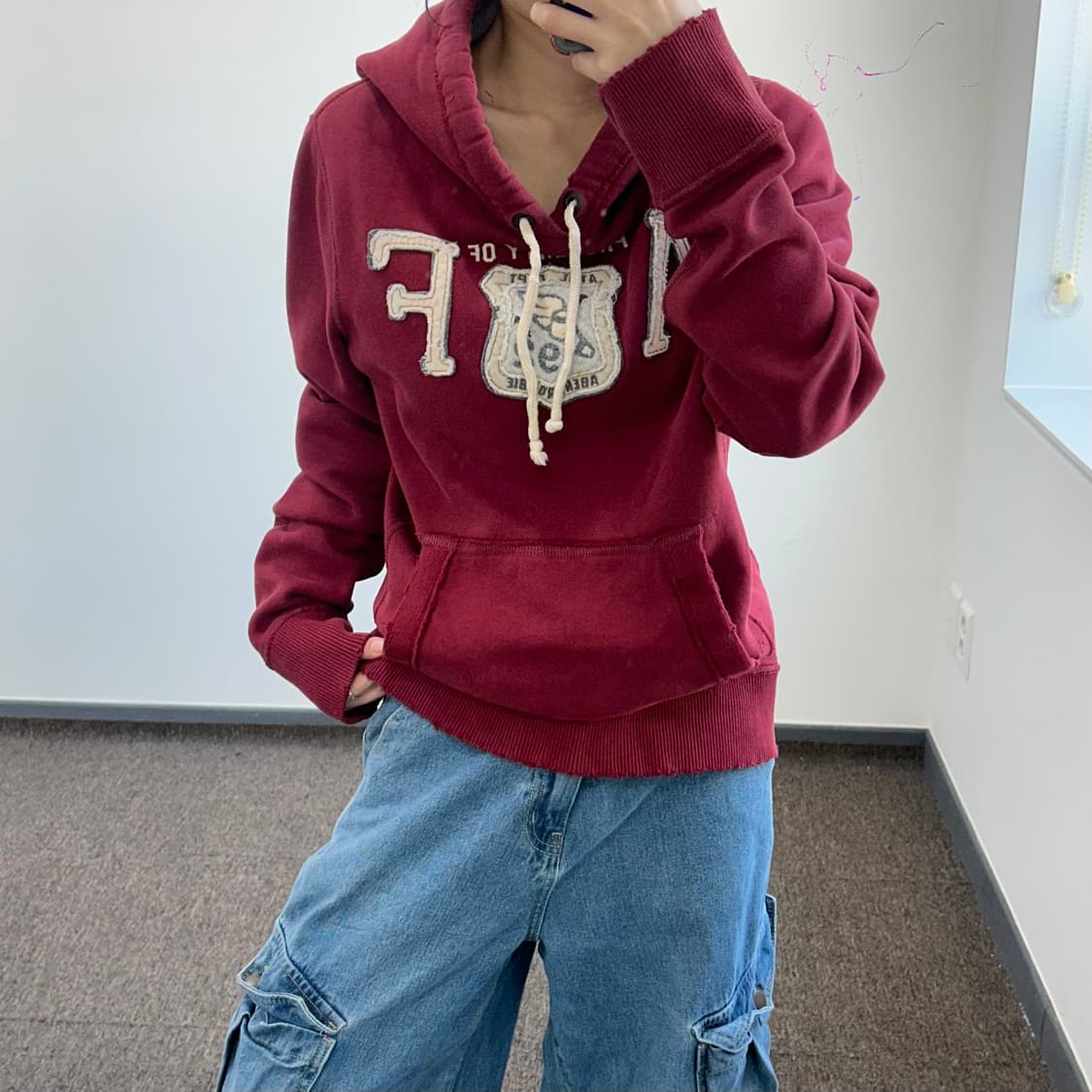 Abercrombie 아베크롬비 AF 로고 버건디 후드티 상품이미지1