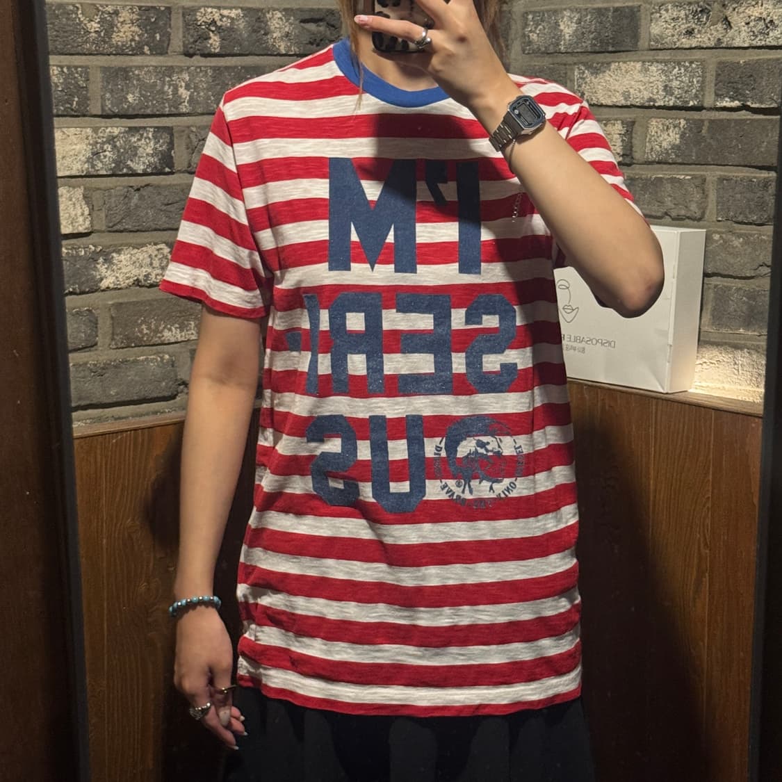 M) DIESEL 16ss joking 라운드넥 반팔 티셔츠 미사용품 상품이미지10