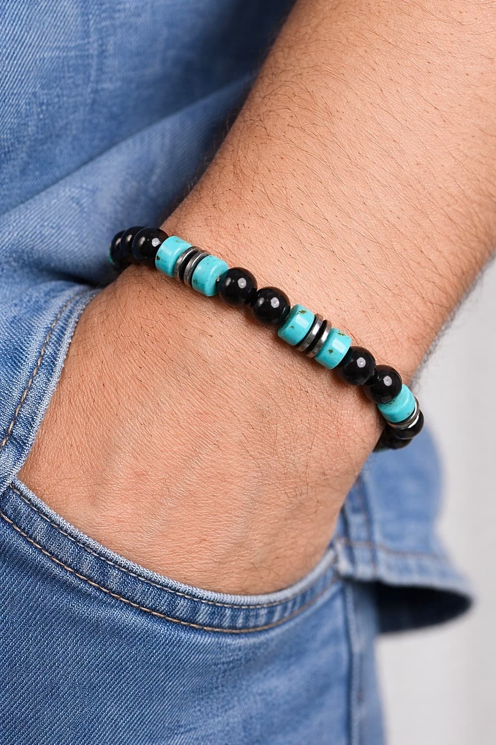 (보타리) 천연석 오닉스 터키석 헤마타이트 고리형 원석팔찌 상품이미지1