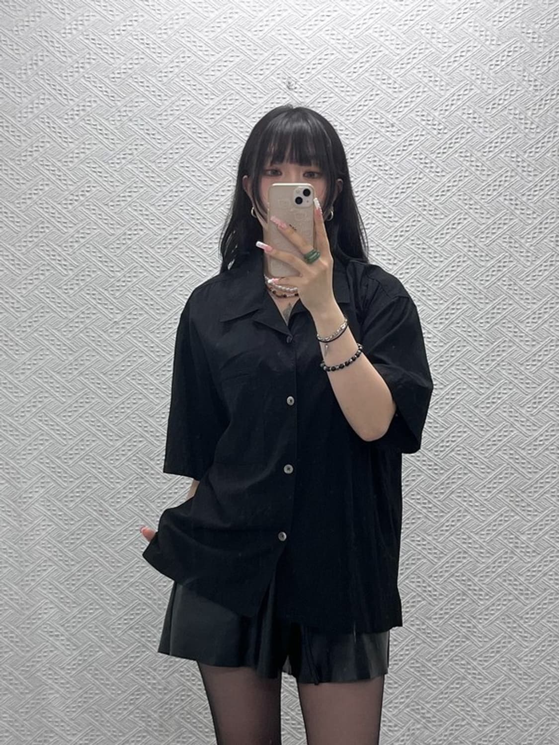 쿠어 캐주얼 모던시크 올블랙 오버핏 반팔 셔츠 110 C12268 상품이미지1