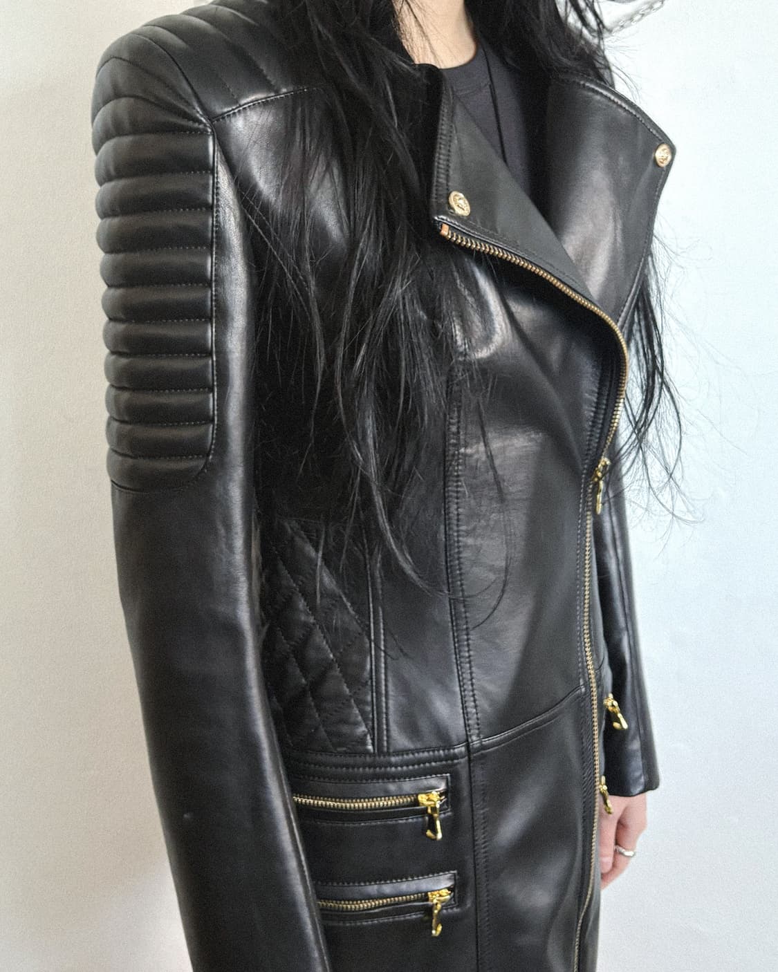 발망 라이더자켓 모티브 레더 미니 원피스 상품이미지2