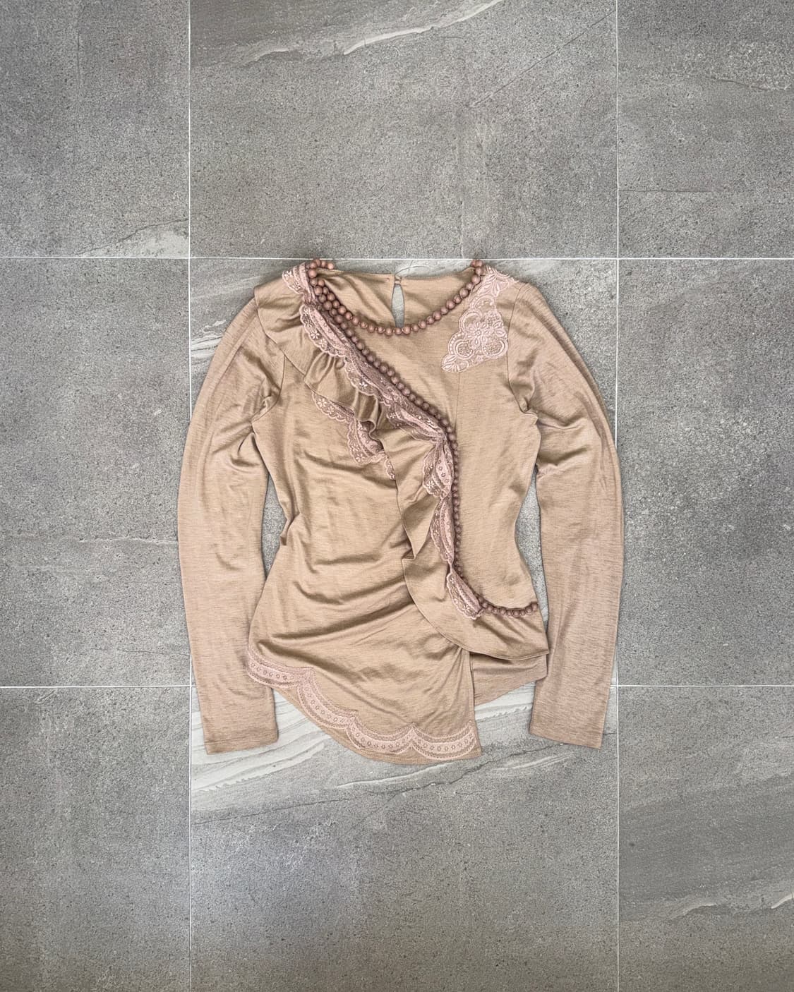 Pink beige fairy ruffle lace long sleeve 상품이미지1