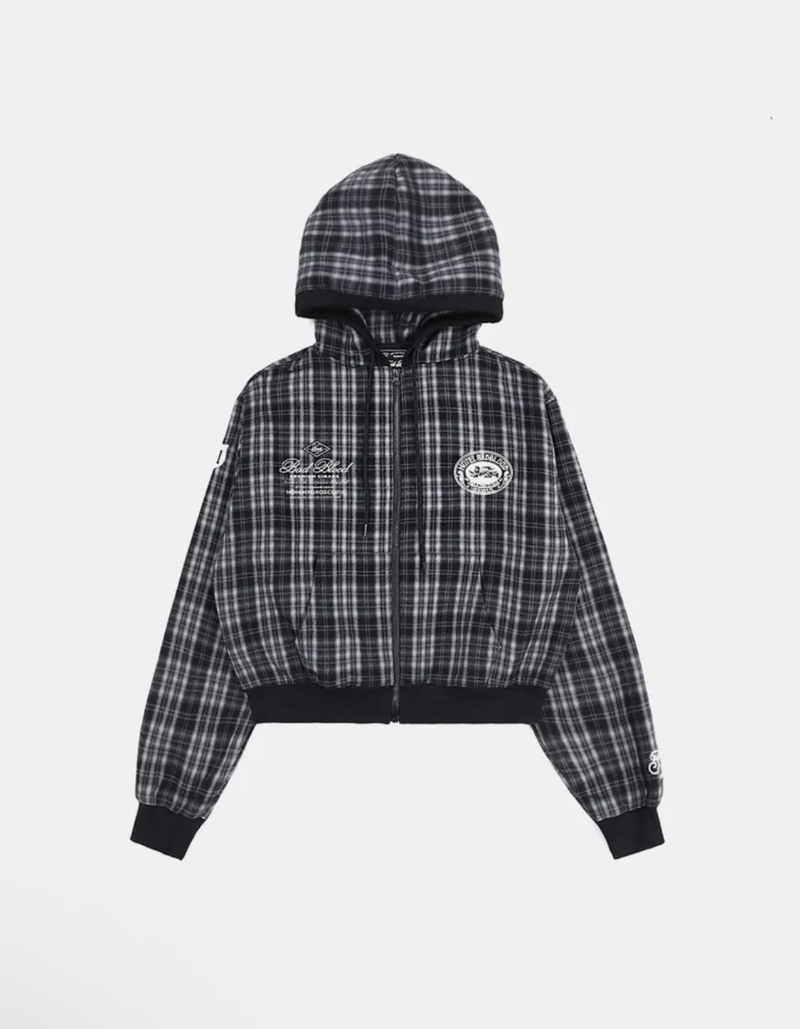 배드블러드 클래식 체크 후드 집업 - 블랙 L 상품이미지2