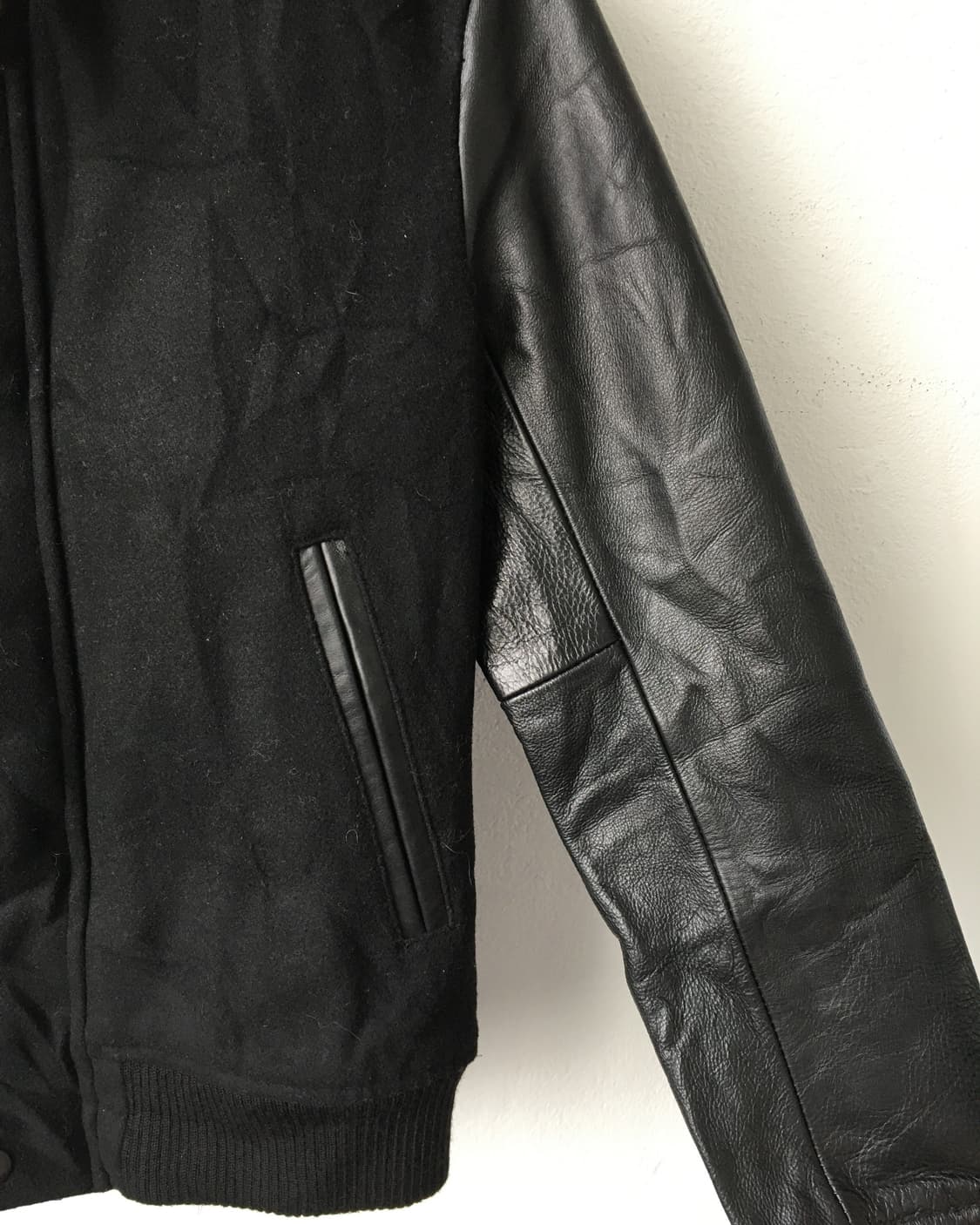 cow Leather layered woolen hood jacket 상품이미지4