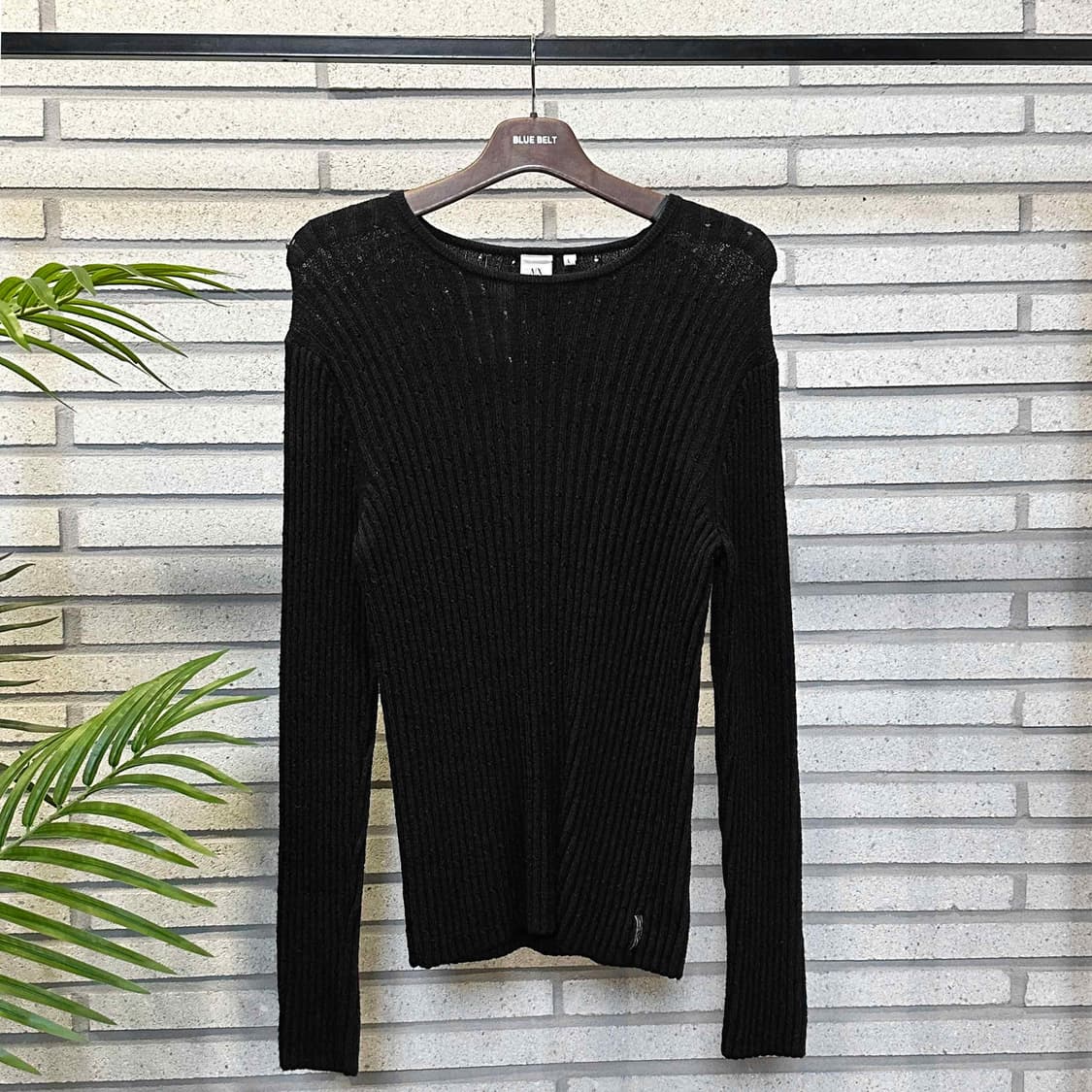 A/X 알마니익스체인지 시스루 케이블 골지니트 펀칭 디테일 슬림핏 블랙 상품이미지2