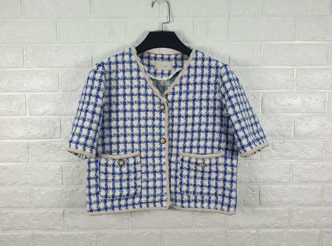 [F]JJ지고트 체크 트위드 반팔 자켓 상품이미지2