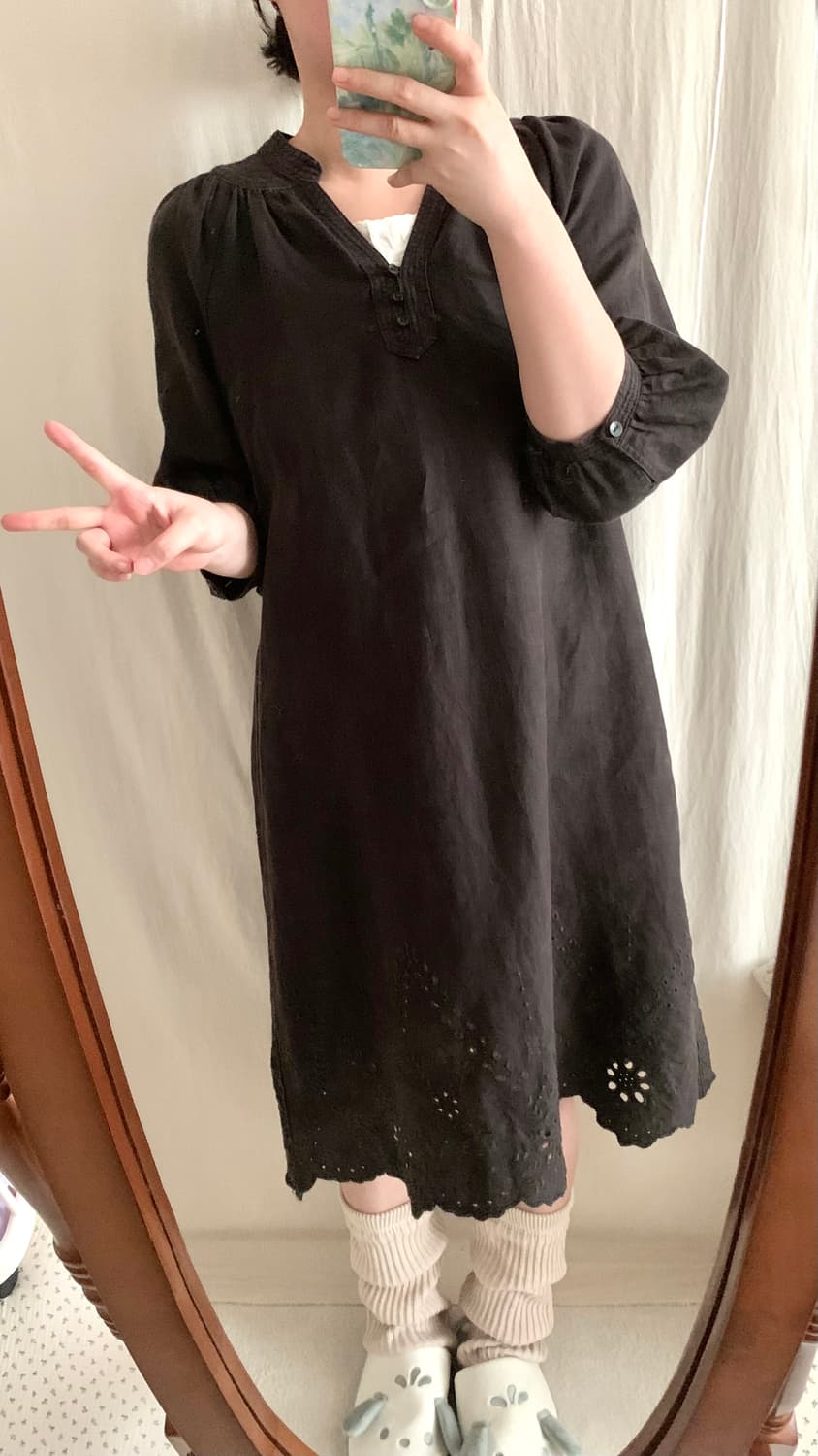 브라운 모리 펀칭 자수 원피스 상품이미지5