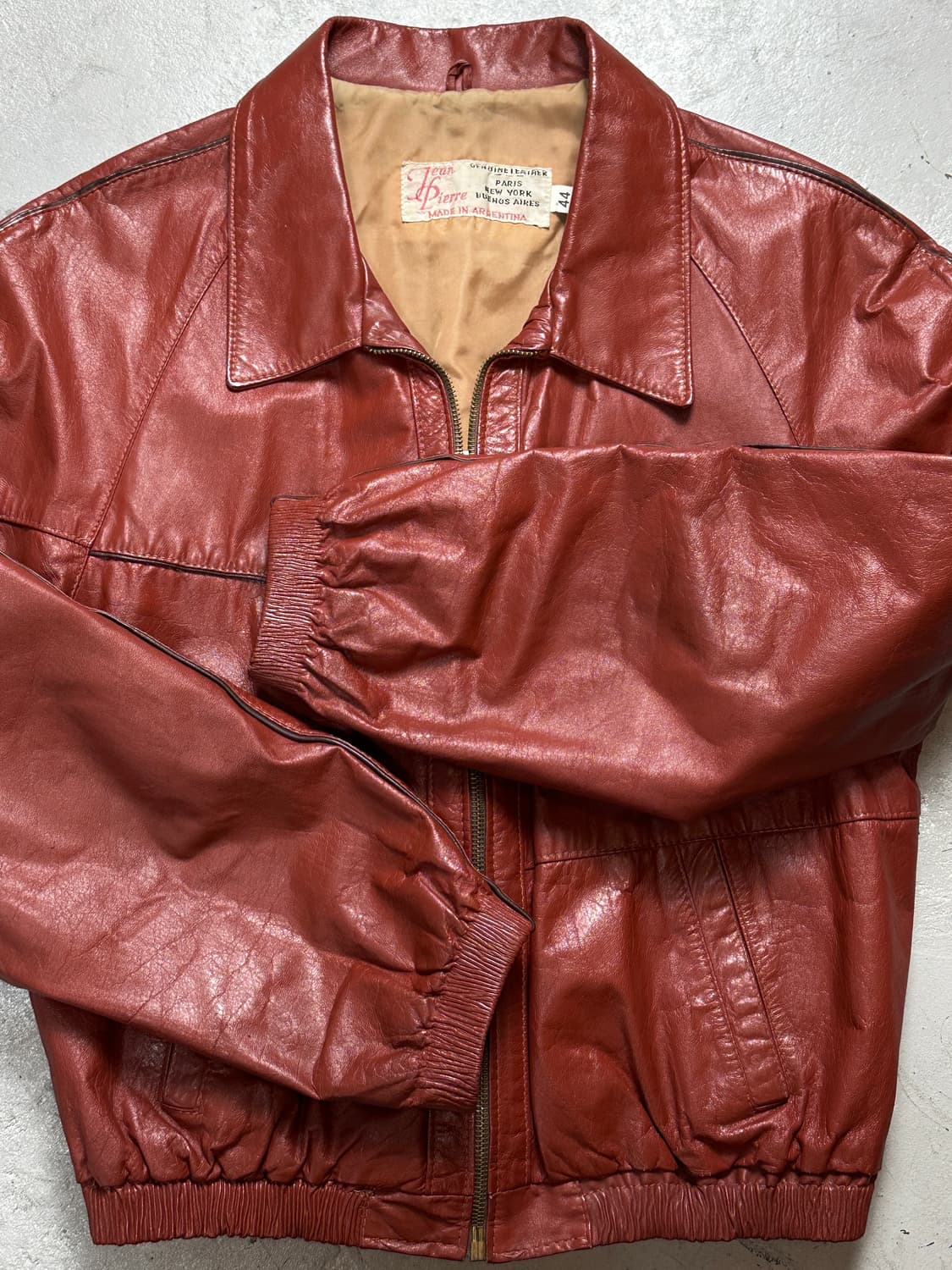 80's 빈티지 레더 자켓 오렌지 버건디 레더 봄버 아키라 상품이미지8