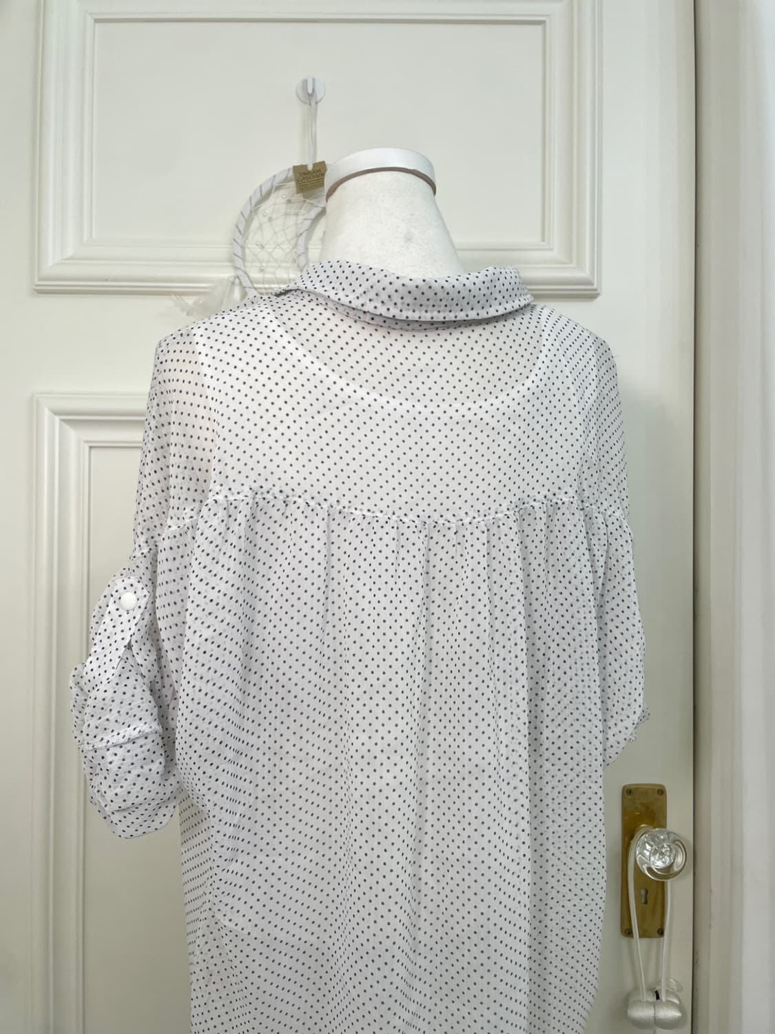 white dot shirring bow blouse 상품이미지4